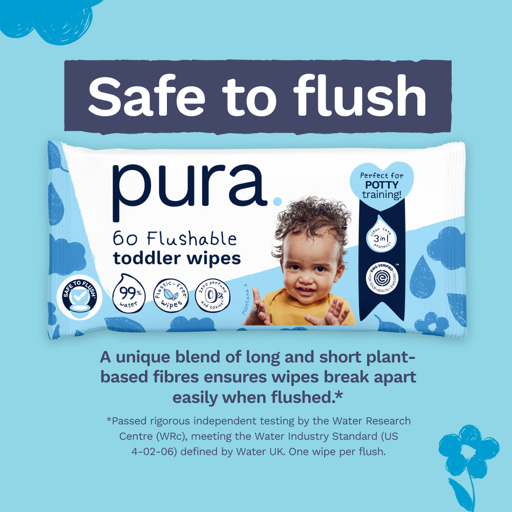 Flushable Toddler Wipes for Sensitive Skin - 10 x 60 Wipes