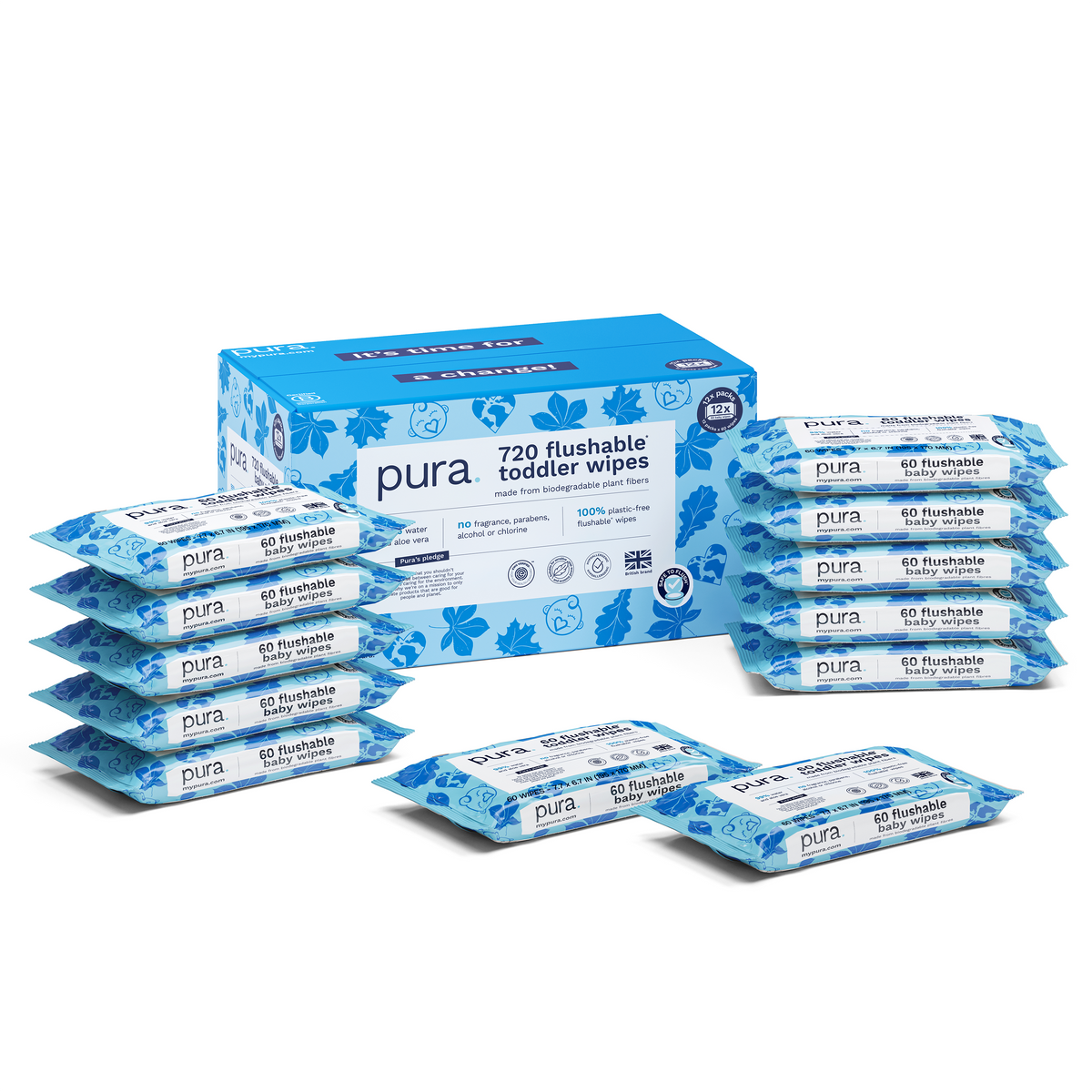 Flushable Toddler Wipes for Sensitive Skin- 12 x 60 pack