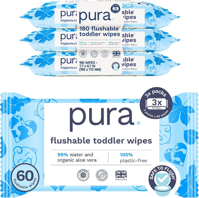 Flushable Toddler Wipes for Sensitive Skin- (12 x 60 Pack)
